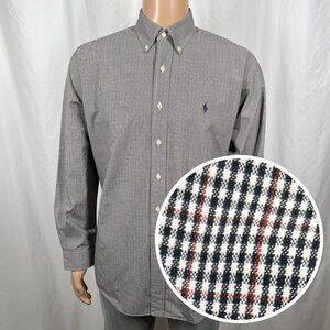 Ralph Lauren Mens Large Black Red Micro Check Blake Long Sleeve Button-Up Shirt